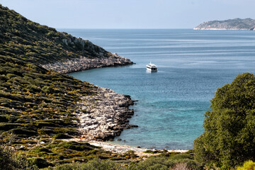 View of the bays of the Mediterranean Sea from the Lycian Way in Turkey.
