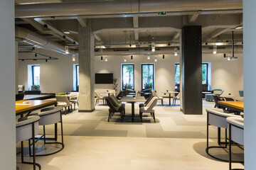 Interior of a empty modern hotel lounge cafe restaurant