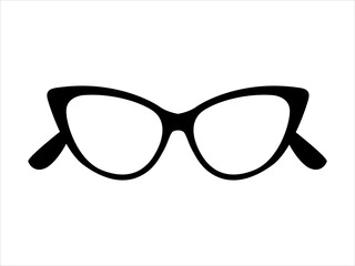 Retro icon cat's eye lens glasses isolated on background, retro black-rimmed glasses, women's and men's accessory. Optics, lens, vintage, 
trend. Vector illustration. 
