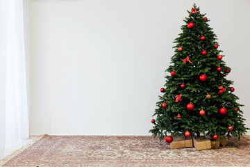 Naklejka na ściany i meble beautiful Christmas tree with gifts decor new year terrier