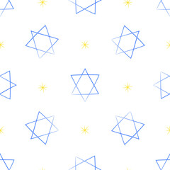 Judaic symbol star of David seamless pattern. Israeli religion Judaism. Hand drawn background for wrapping, scrapbooking paper. Stock vector illustration isolated on white background