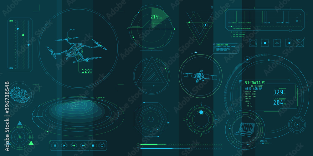 Wall mural a set of thin elements on the topic of drone control.