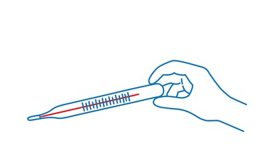 Human hand holding a thermometer. Heat. 
