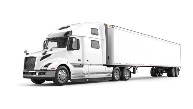 Semi-trailer truck 3D rendering isolated on white background.
