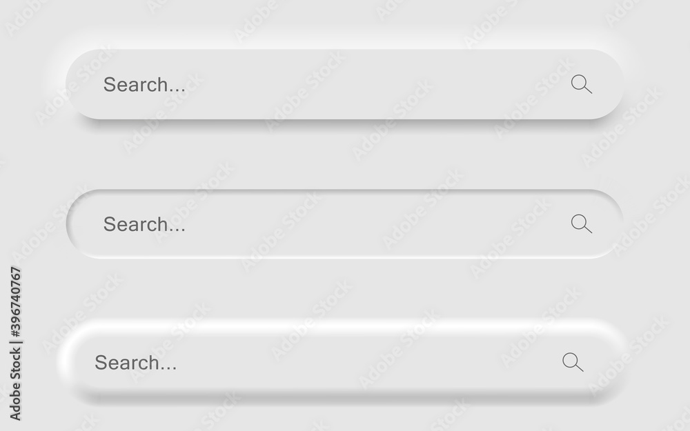Fototapete Set of White Search bar form templates of neomorphic interface. Neomorphism trendy 2020 design elements, UI components. Vector layout illustration isolated objects for website, interface, social media