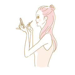 メイク中の女性　ペンシル
