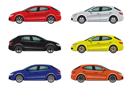 set of hatchback car in various color