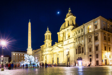 Fototapeta premium Architecture of Piazza Navona in Rome at night, Italy
