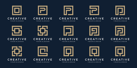 set of Logo design letters P, and Q with Square style. Vector template