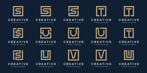 Naklejka premium set of Logo design letters S, T, V and U with Square style. Vector template