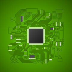 Circuit board. Electronic computer hardware processor technology. Motherboard digital chip. Tech science background. Integrated communication processor. Information engineering motherboard component