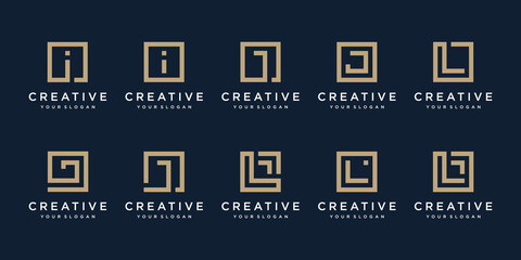 set of Logo design letters I, J and L with Square style. Vector template