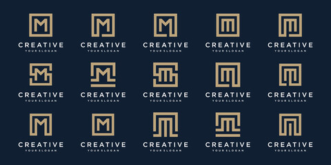 set of Logo design letters M with Square style. Vector template