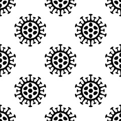 Coronavirus simple flat seamless pattern. Corona virus 2019-nCoV background with black viruses on white background. COVID-19 Pandemic print texture. Vector illustration.
