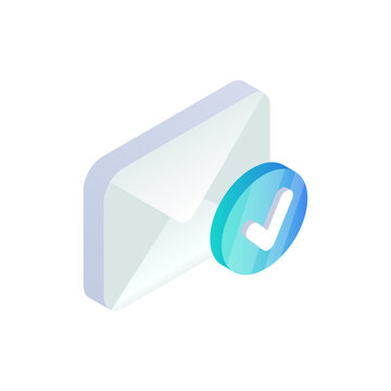 Email With Yes Check Mark, Confirmation Message Isometric Icon, Verification E-mail Message Concept. 3d Successful Email Delivery Sign. Social Network, Sms Chat, Electronic Document Vector