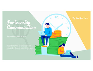 Motivation and development landing page template. Business people celebrating financial success. Partnership and collaboration, business motivation and ambitions flat vector illustration