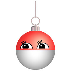 Obraz premium Christmas ball with cute eyes and face mask. Vector illustration isolated on white background.
