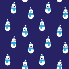 Blue Christmas Snowman seamless pattern background