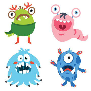 Set Of Cute Colorful Monsters