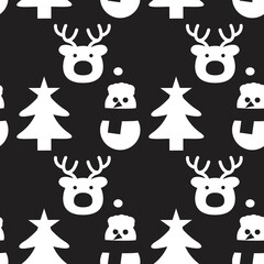 Black and white Christmas Snowman seamless pattern background