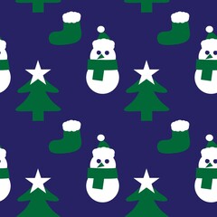 Blue Christmas Snowman seamless pattern background