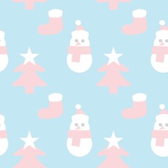 Icy blue Christmas Snowman seamless pattern background