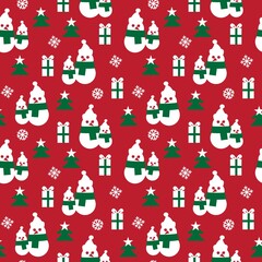 Red Christmas Snowman seamless pattern background