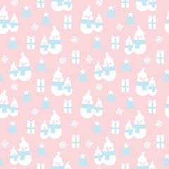Pink Christmas Snowman seamless pattern background