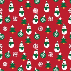 Red Christmas Snowman seamless pattern background