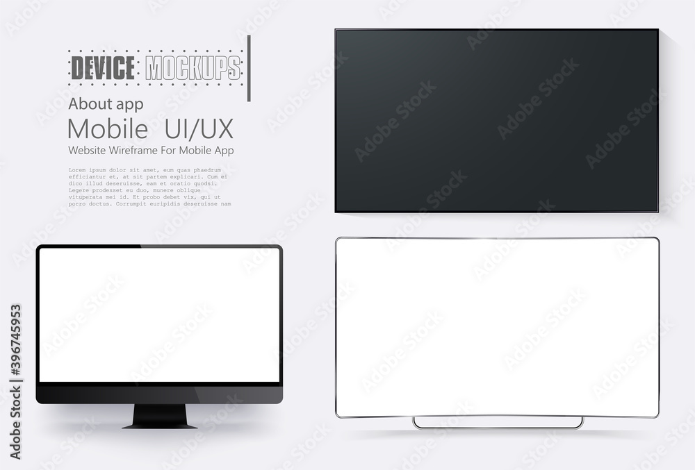 Fototapete Realistic TV screen on modern red background. Modern blank screen lcd. Mock up template for your design. Wide empty frame.