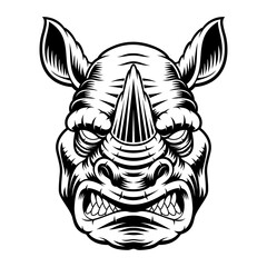 A black and white vector illustration of a rhinoceros head, isolated on white background.