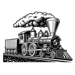 A black and white vector illustration of a retro train isolated on white background © Harry Kasyanov