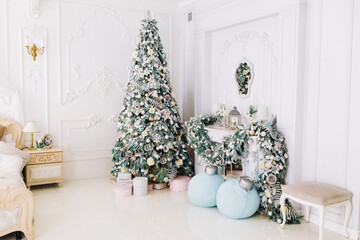 beautiful Christmas decorations and gifts under the Christmas tree	
