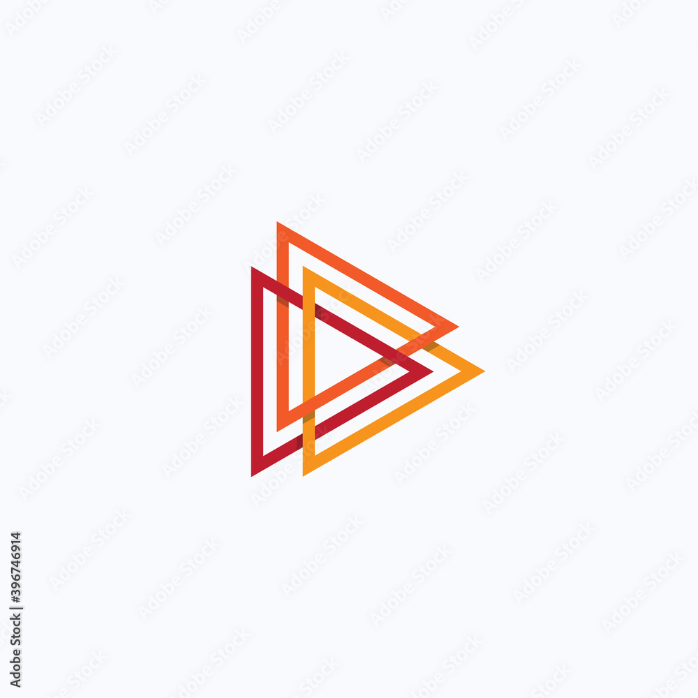 Poster Play icon. Abstract triangle button. Orange linear gradient sImple flat abstract logo template. Modern emblem idea. Logotype concept design for media. Isolated vector illustration
