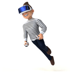 Fun 3D illustration of a cartoon man with a VR helmet