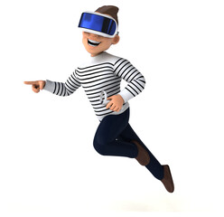 Fototapeta na wymiar Fun 3D illustration of a cartoon man with a VR helmet