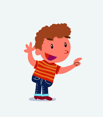 cartoon character of little boy on jeans pointing while arguing