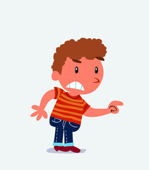 cartoon character of little boy on jeans pointing something aggressively