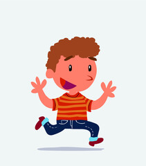 cartoon character of little boy on jeans running happily