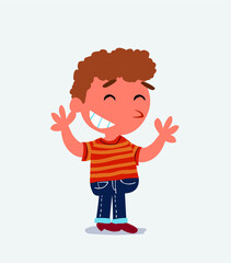 Very pleased cartoon character of little boy on jeans
