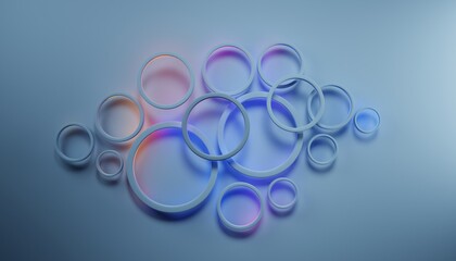 Abstract blue background with random circles. 3D render / rendering