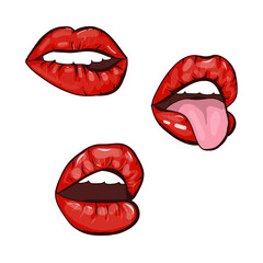 Red female lips.Set of female lips. lips collection of a sexy woman. 