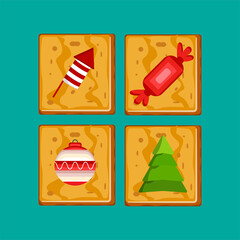 Christmas gingerbread cookies collection: Firework,Candy,Ball,Tree
