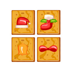 Christmas gingerbread cookies collection: Santa Hat, Socks,Bell, Butterfly Ribbon