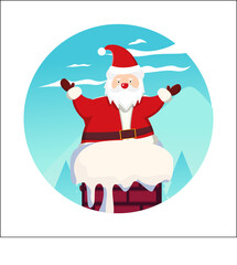 Christmas Santa Icon with Mountain Vector Flat Background