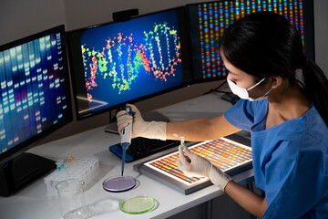 Illustration from research for genomic medicine or gene therapy. - obrazy, fototapety, plakaty