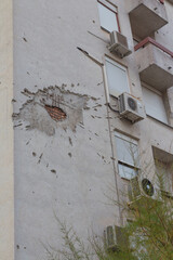 There is an explosion on the wall in Mostar. Bosnia and Herzegovina. The residue after the Balkan wars