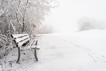 Winter hike in snow from Wilhelmsdorf on the Hoechsten on Lake Constance
