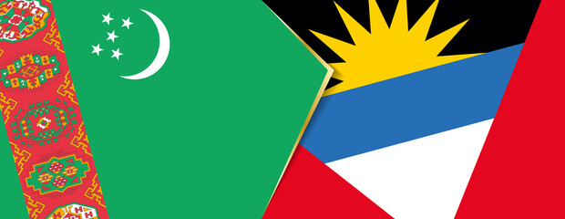 Turkmenistan and Antigua and Barbuda flags, two vector flags.