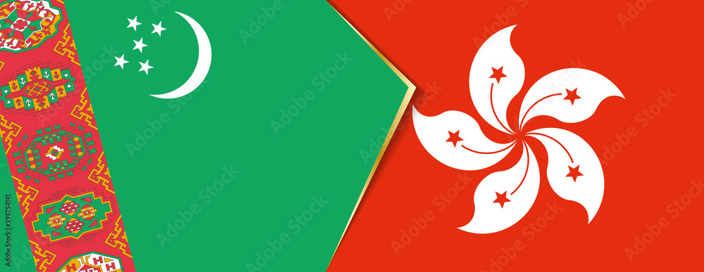 Sticker turkmenistan and hong kong flags, two vector flags.